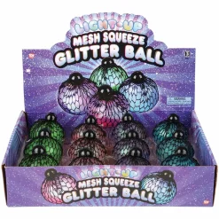 Light Up Mesh Squeeze Glitter Ball Assortment 3" (DZ)