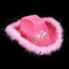 Light Up Tiara Pink Cowgirl Hat With Feathers (EACH)
