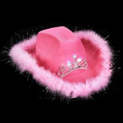 Light Up Tiara Pink Cowgirl Hat With Feathers (EACH)