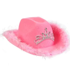 Light Up Tiara Pink Cowgirl Hat With Feathers (EACH)