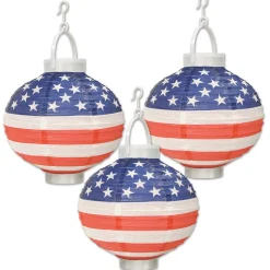 Patriotic Light Up Paper Lanterns 8" (3 PACK)