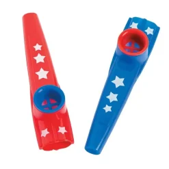 Patriotic Red & Blue Stars Plastic Kazoo Assortment 4.5" (DZ)