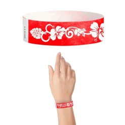 Tyvek Paper Wristbands - Red Hawaiian Flower 3/4" (500 PACK)