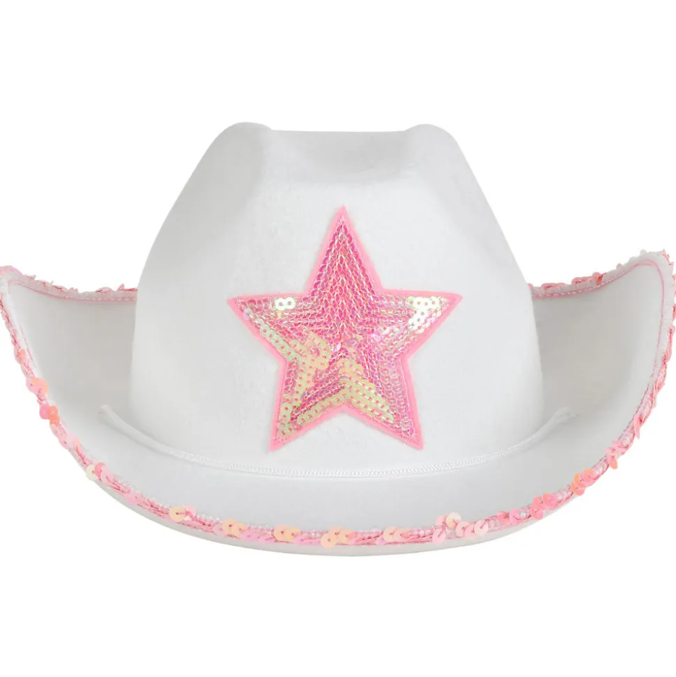 White Felt Cowgirl Hat With Pink Star (EACH)